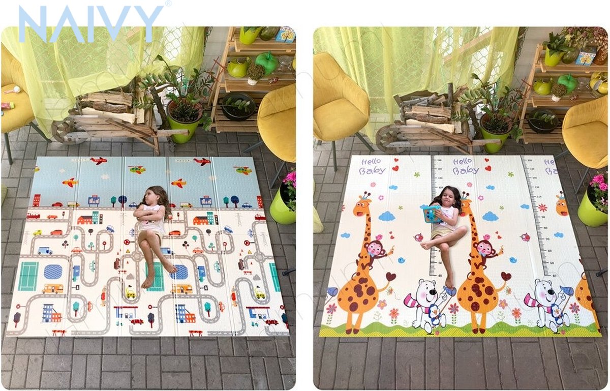 Naivy® Baby Speelmat || Speelmat Foam || Dubbelzijdig en Dik || Opvouwbaar || Speelkleed ||  Antislip || Comfortabel || Waterafstotend || 180 x 150 cm